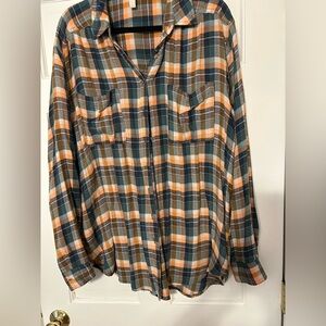 Pilcro Plaid Shirt in Navy, Orange, White